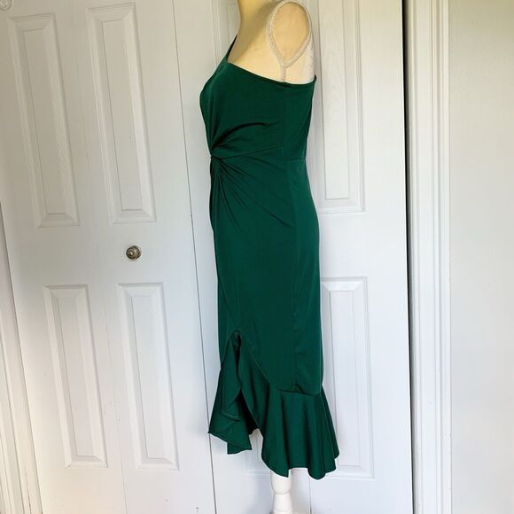 Women Night Gown Dress Large Green One Shoulder Ruffle Hem CHICME - Picture 4 of 16